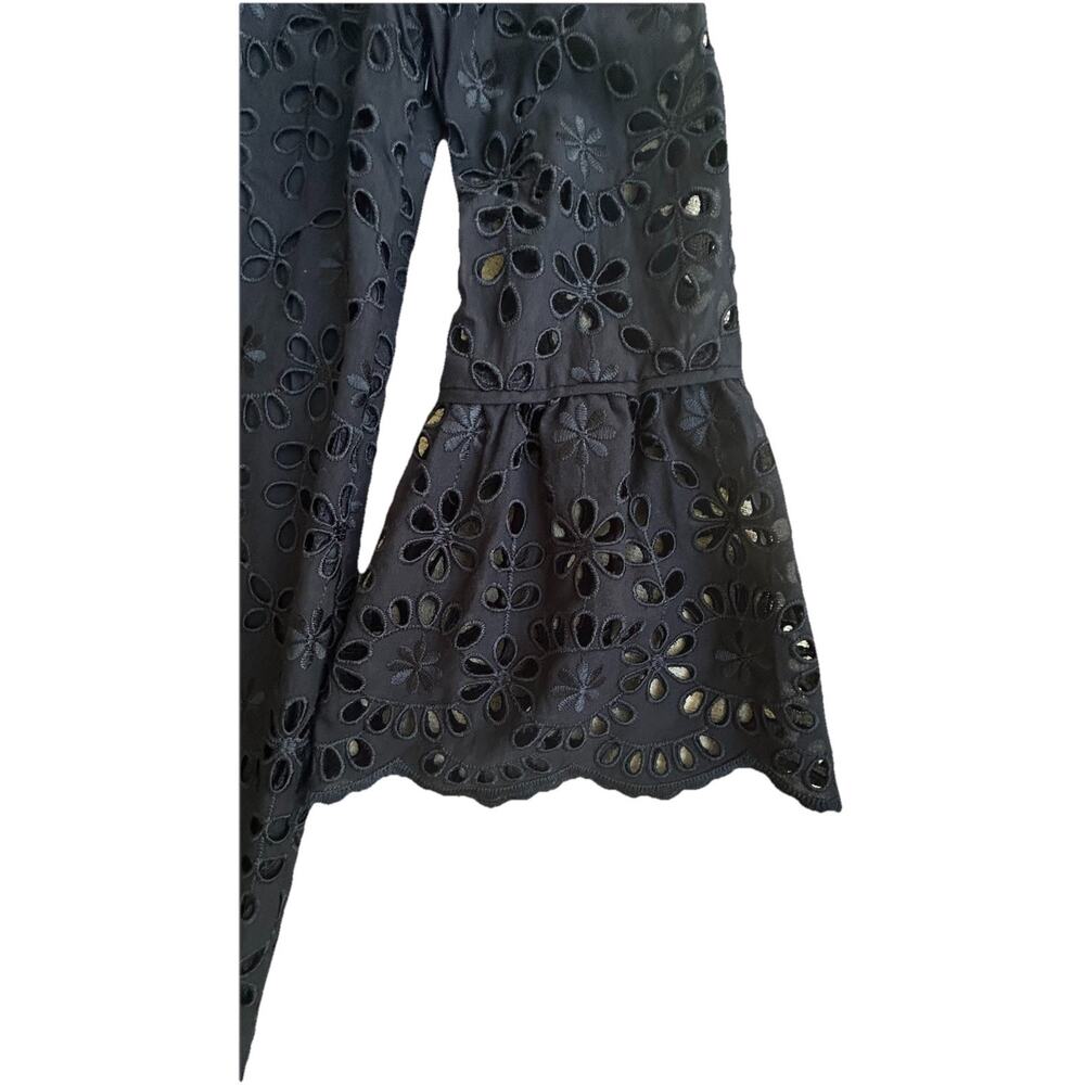 NWT J Crew Black Embroidered Shift Dress Sz 4 Eyelet Bell Sleeve Scalloped Lined - Picture 4 of 11